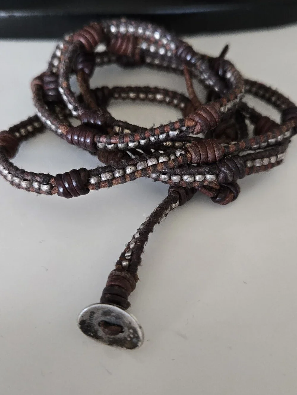 Chan Luu 925 Sterling Beaded  Brown Leather  Wrap Bracelet